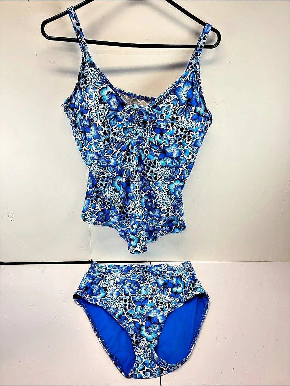 Sunsets Womens 38DD 14 Blue Floral Underwire Tankini Top High Waist Bottom Set